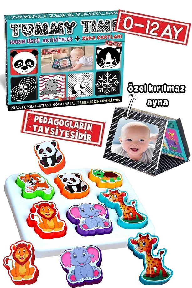 Tummy Time Aynalı Zeka Kartları Neşeli Dostlar Hayvanlar Bultak set - 1