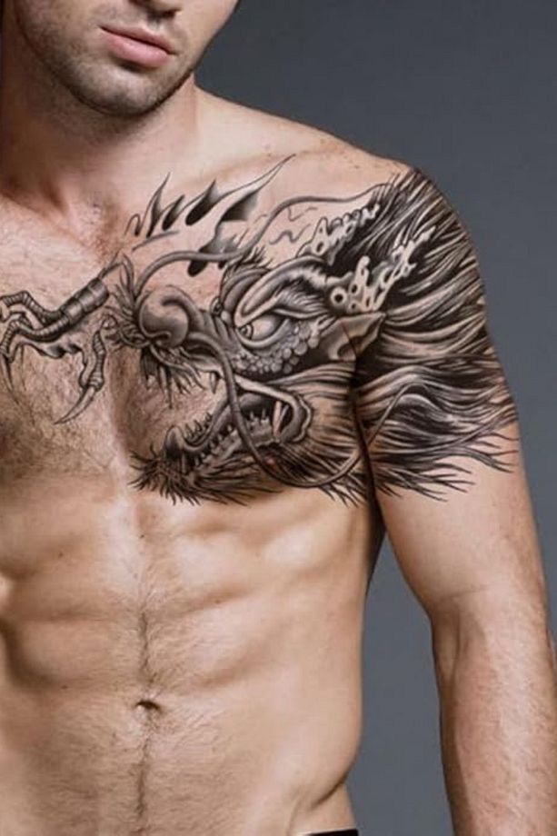 geçici dövmeler erkekler yetişkinler için kurt ejderha  TATTOO etiket göğüs kol su geçirmez dövmeler - 6