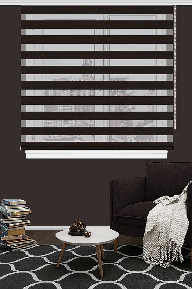 Çift Mekanizmalı Koyu Kahve Zebra Stor Perde İZ 125e V04 - 3