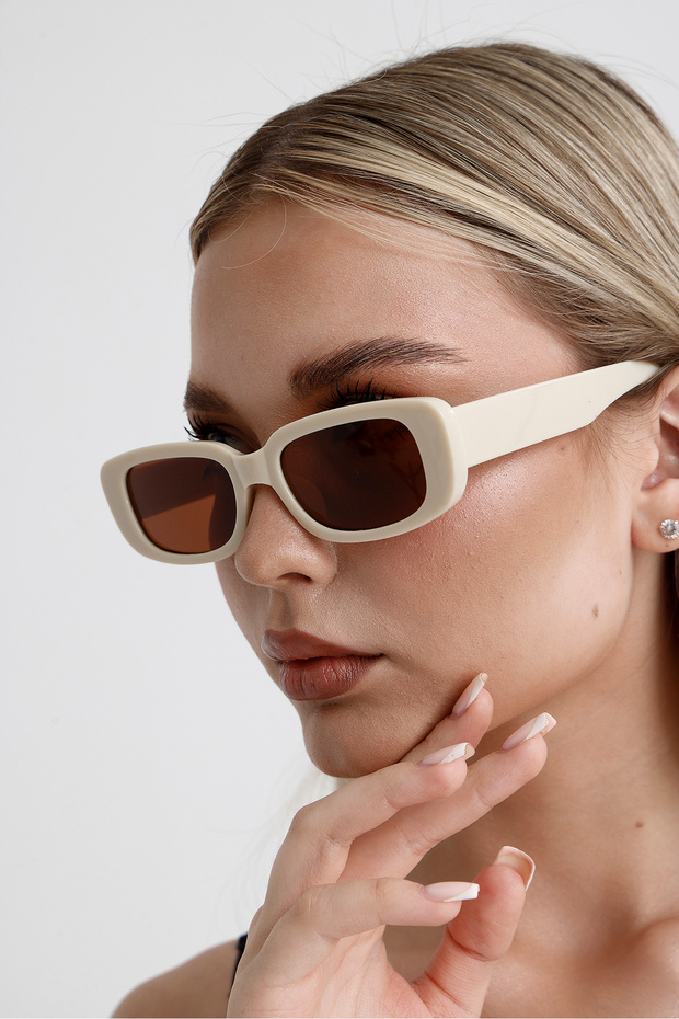 Beige Colored New Season Trend Model Unisex Sunglasses