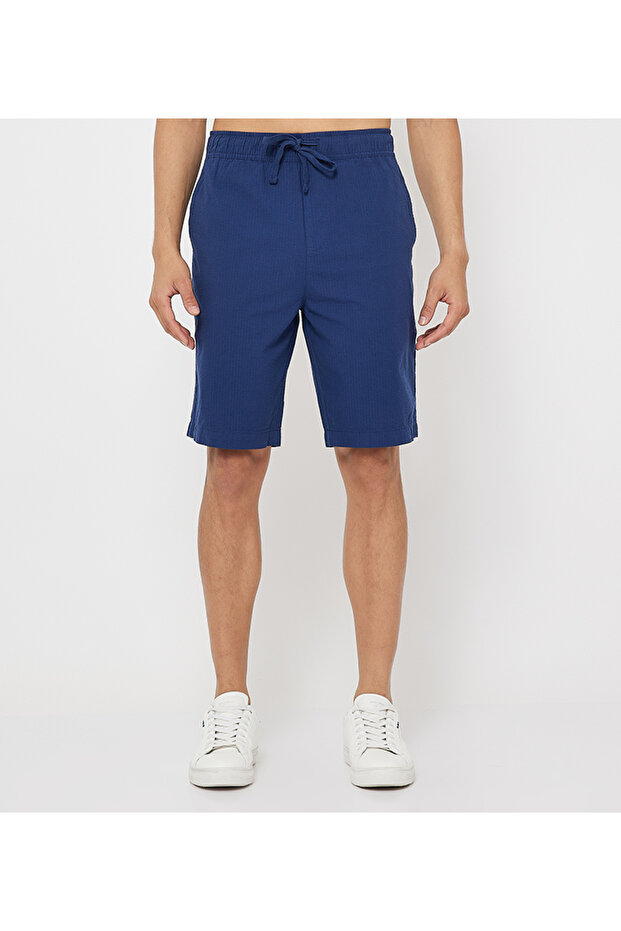 Men's Blue Elastic String Waistband Shorts