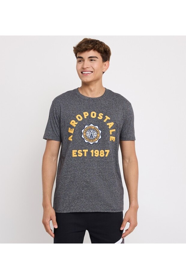 Men's Gray Text Printed Crew Neck Short Sleeve T-Shirt