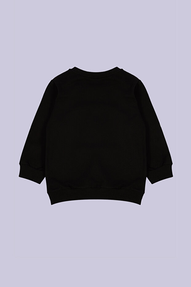 Siyah*001 Kız Çocuk Mevsimlik-İnce Kalp Desenli Örme Sweatshirt TKDAW25SW00001 - 3
