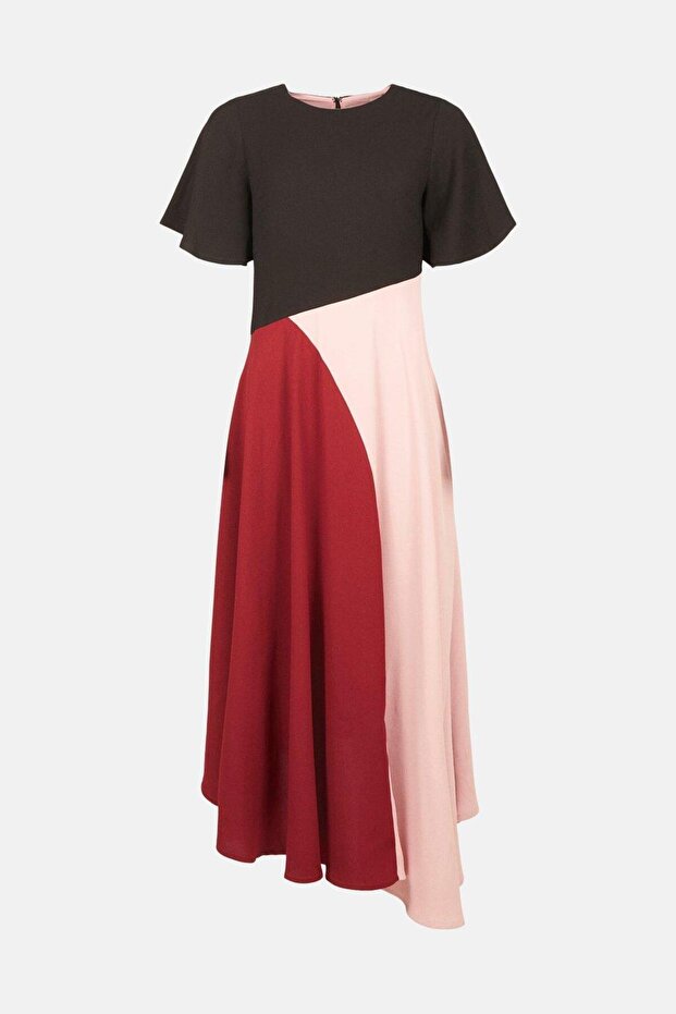 BCC01915 Model Color Block Flutter Sleeve Dress - 3