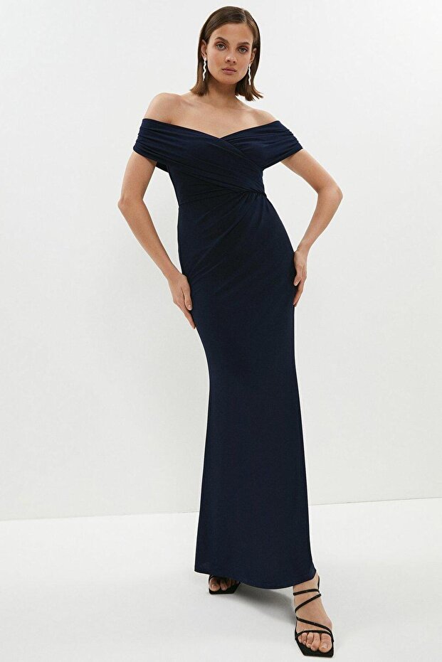 Bardot Cut Ruched Maxi Dress - BCC01152