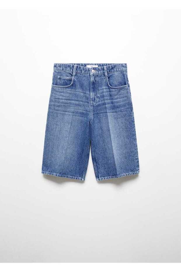 Düz Denim Bermuda Şort - 3