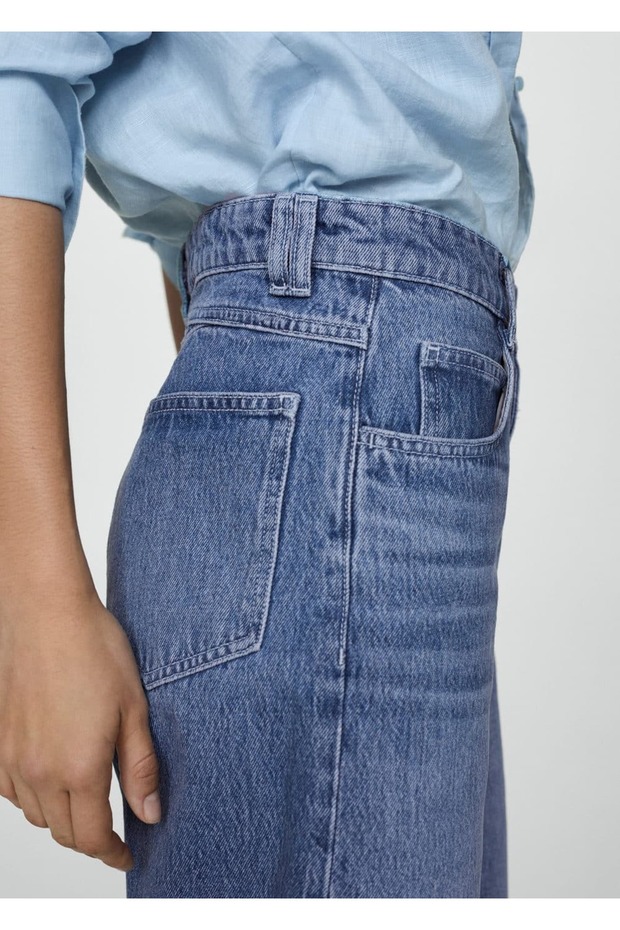 Düz Denim Bermuda Şort - 5