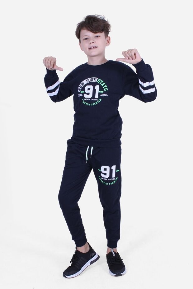 New York 91 Printed Boy's Black Tracksuit