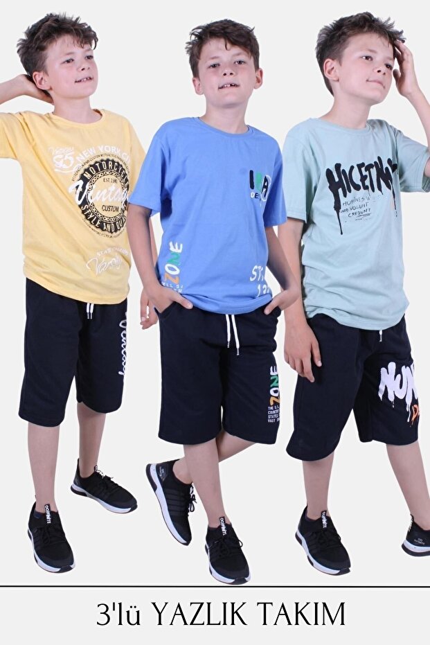 3-Piece Ibaa-vintage-hicet Text Printed Boys' Summer Suit
