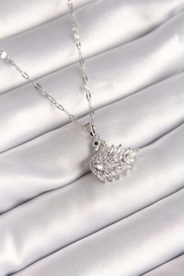 316L Steel Silver Color Chain Zircon Stone Swan Model Women's Necklace