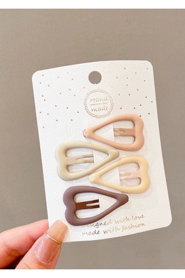 Heart Model Snap Buckle Set - Matte Soft Colored Snap Hair Clip - Girl's Snap Side Buckle