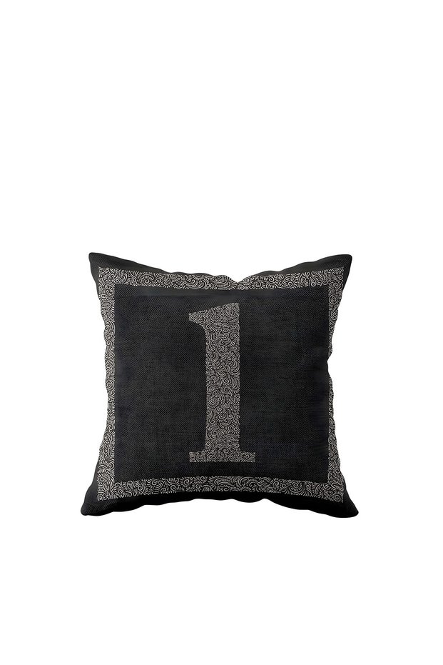 Letter L Anthracite Floor Gray Framed Decorative Pillow Case with One Side Printed Hidden Zipper