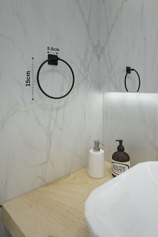 Yapışkanlı Siyah Kare Topuz Yuvarlak Havluluk ve Kare Tuvalet Kağıtlık Seti Banyo Düzenleyici - 4