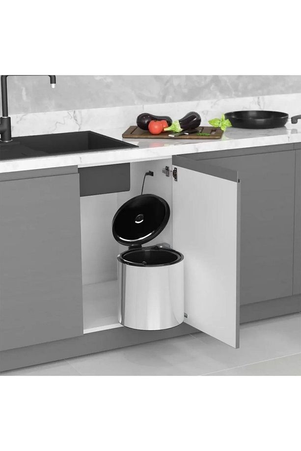 Dolap Içi Çöp Kovası Kapağa Monte 11 Litre Çöp Kovası Mutfak Tezgah Altı Çelik Otomatik Kapak 11 Lt - 1