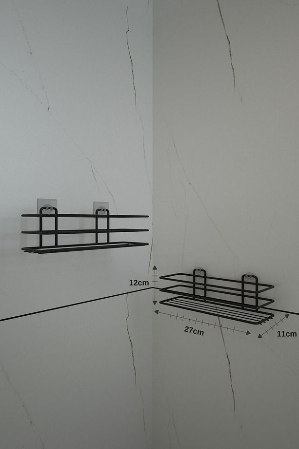 Yapışkanlı Kancalı Banyo Rafı Mat Siyah Banyo Duş Askısı 2 Adet - 4