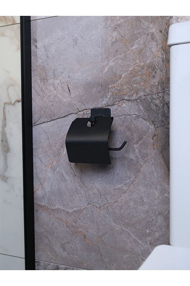 Yapışkanlı Siyah Kapaklı Kare Açık Tuvalet Kağıtlığı Wc Kağıtlık Tuvalet Kağıdı Askısı - 3