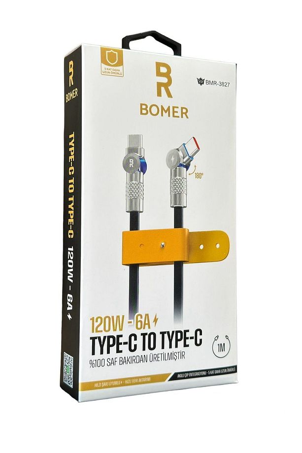 3827 120w 6a Siyah Renk Type C To Type C 180 Derece Döner Başlı Işıklı Şarj Ve Data Kablosu - 2