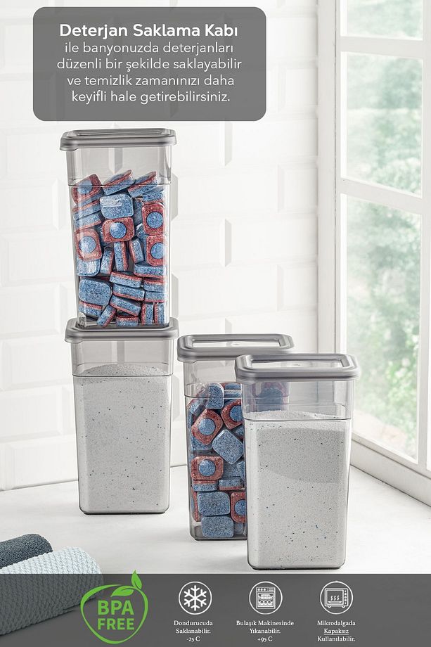 6'lı Etiketli Deterjan Saklama Kabı Seti - Hava Geçirmez Kapaklı Saklama Kutusu - 6 x 1580 ml - 2