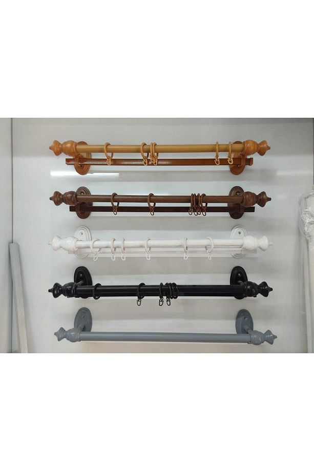 Ceviz Tek Raylı Ahşap Rustik Perde Askısı 200 Cm - 1