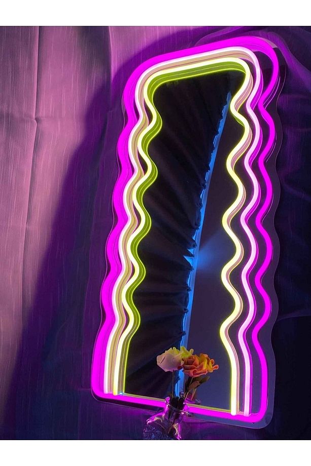 90 cm Ledli Dalgalı Dekoratif Duvar Boy Aynası - 3