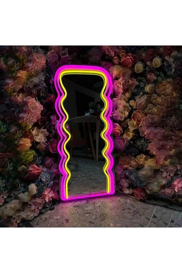 90 cm Ledli Dalgalı Dekoratif Duvar Boy Aynası - 1