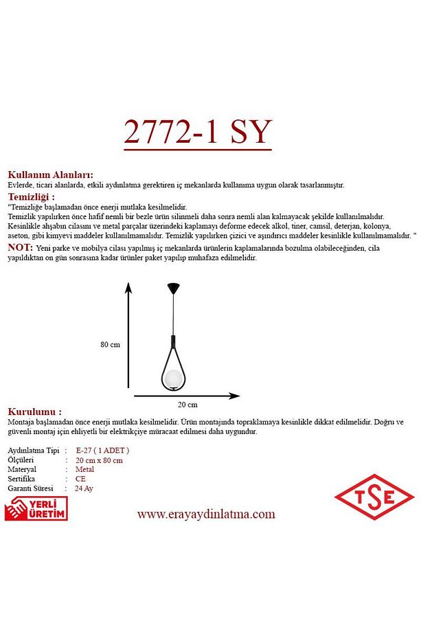 Opal Camlı Tekli Siyah Avize - 3