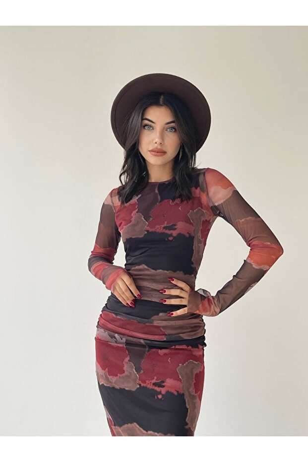 New Season Patterned Lined Tulle Dress