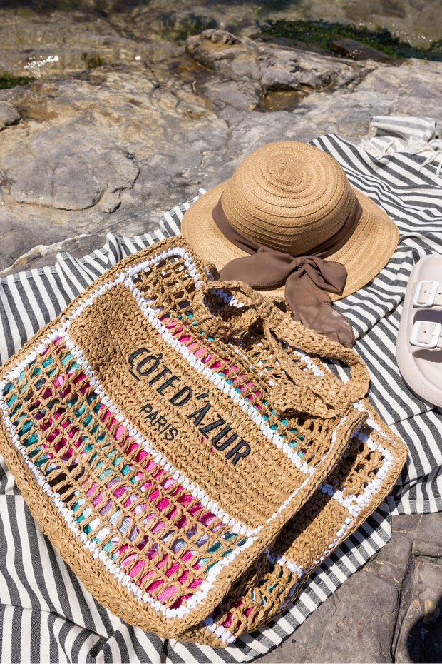 COTE WOMEN'S NUDE WHITE HAND-KNITTED STRAW BEACH Bag