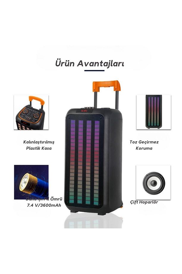 Boomboxtr Ndr-1098 Şarjlı Taşınabilir Bluetooth Amfi Parti Hoparlörü Rgb Efekt Rms 80 w 2*8 inc - 3