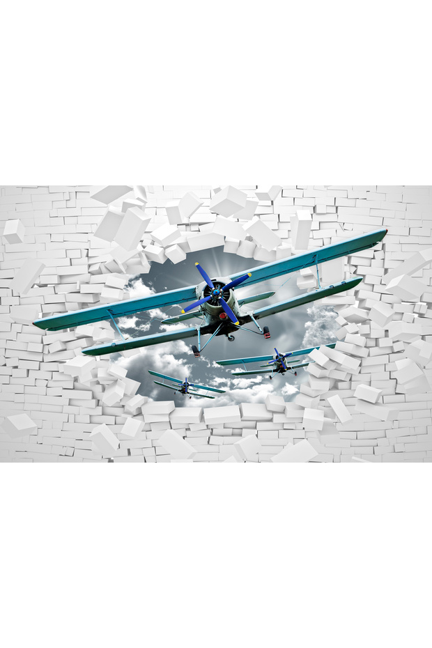 3D UÇAK TEMALI TEK PARÇA DUVAR KAĞIDI - 2