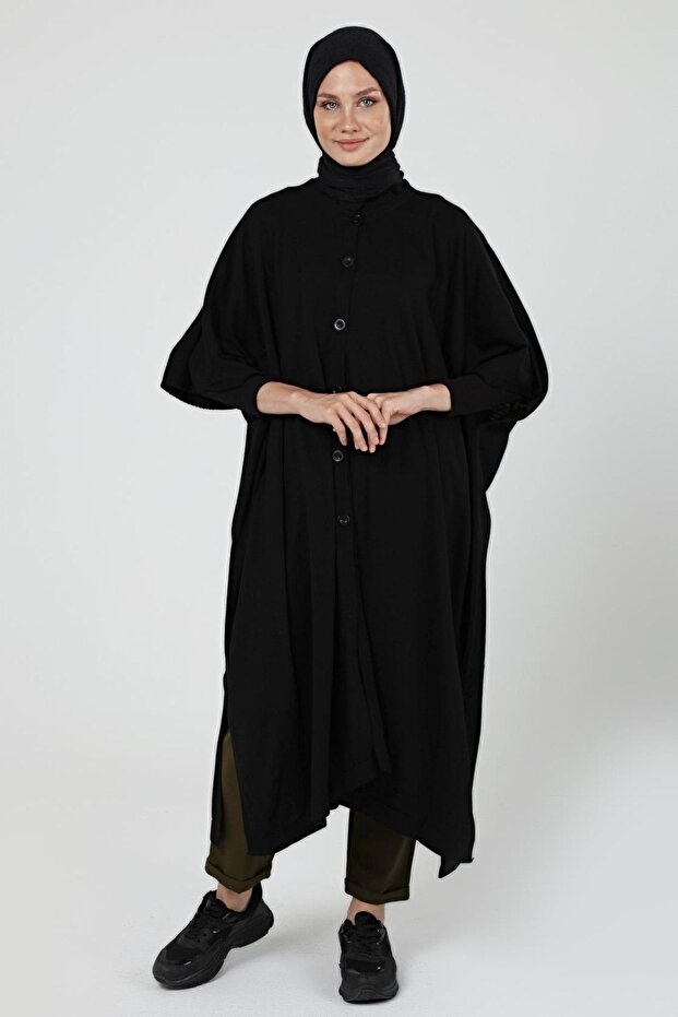 Women's Buttoned Long Loose Winter Knitwear Poncho 4253