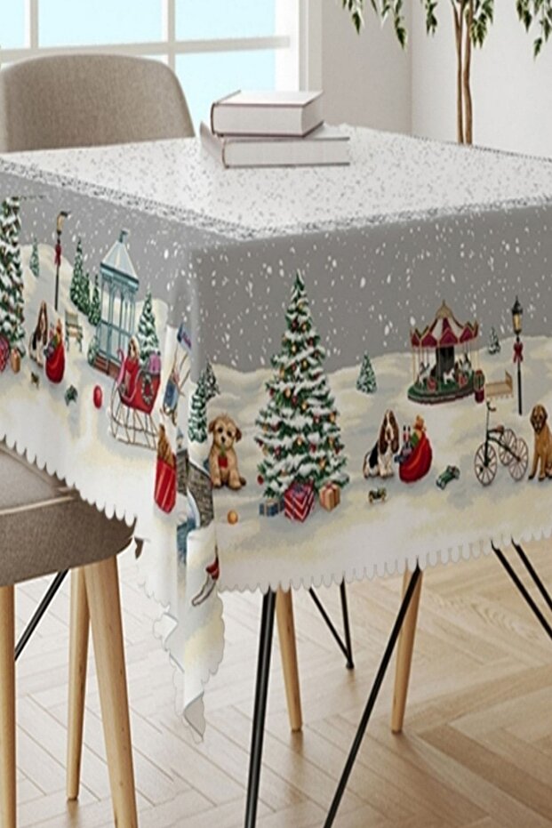 Else Yılbaşı Konsepti Dekoratif Leke Tutmaz Masa Örtüsü Ps48 - 2