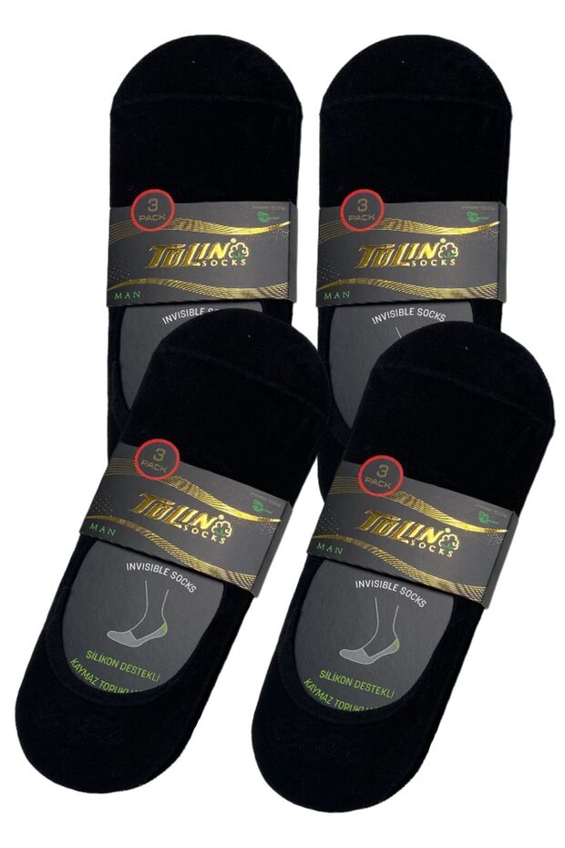 Men's 12-Piece Black Bamboo Ballerina Socks Set Non-Slip Heels Invisible 10400