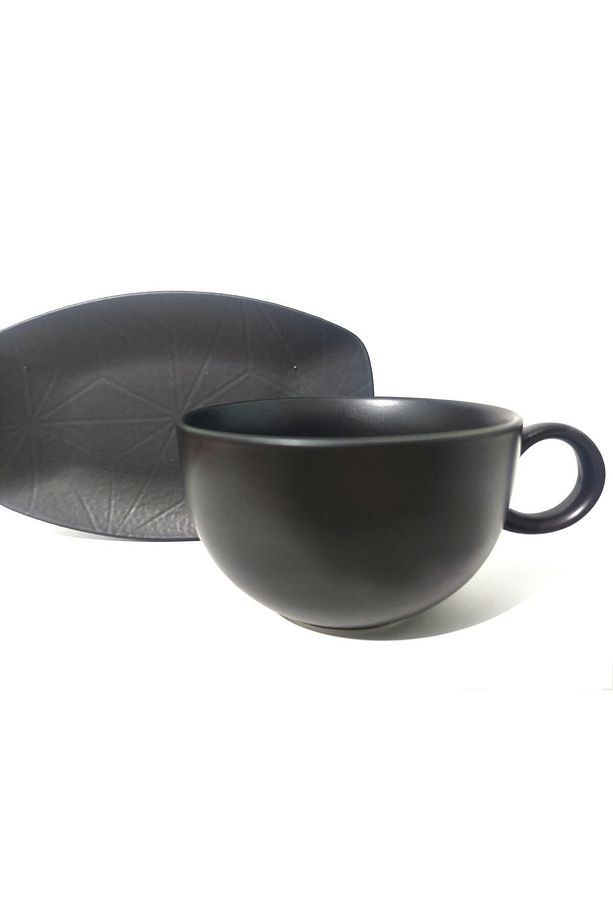 4 Parça 2 Kişilik Siyah Inci 2x200 ml cc Double Çay Nescafe Kahve Fincanı Latte - 3