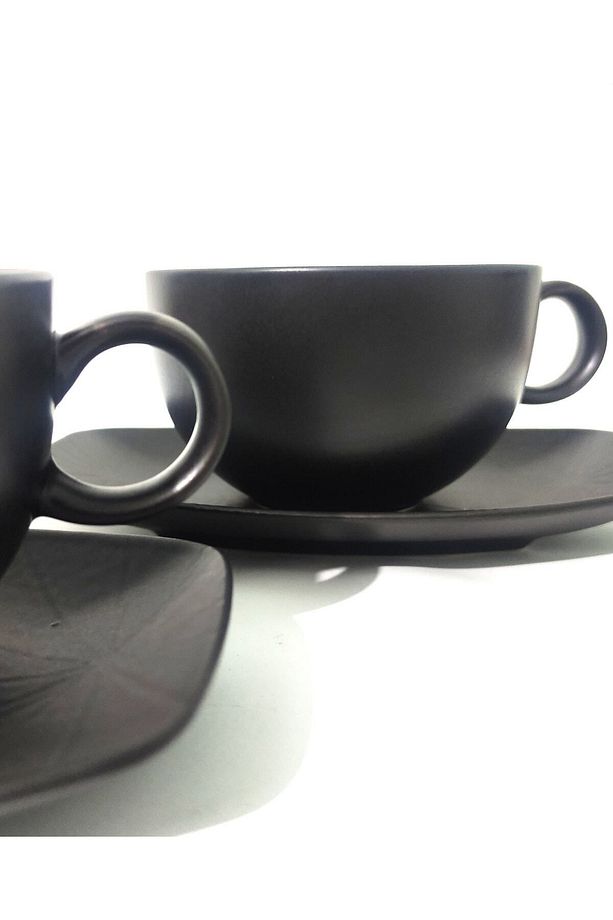 4 Parça 2 Kişilik Siyah Inci 2x200 ml cc Double Çay Nescafe Kahve Fincanı Latte - 2