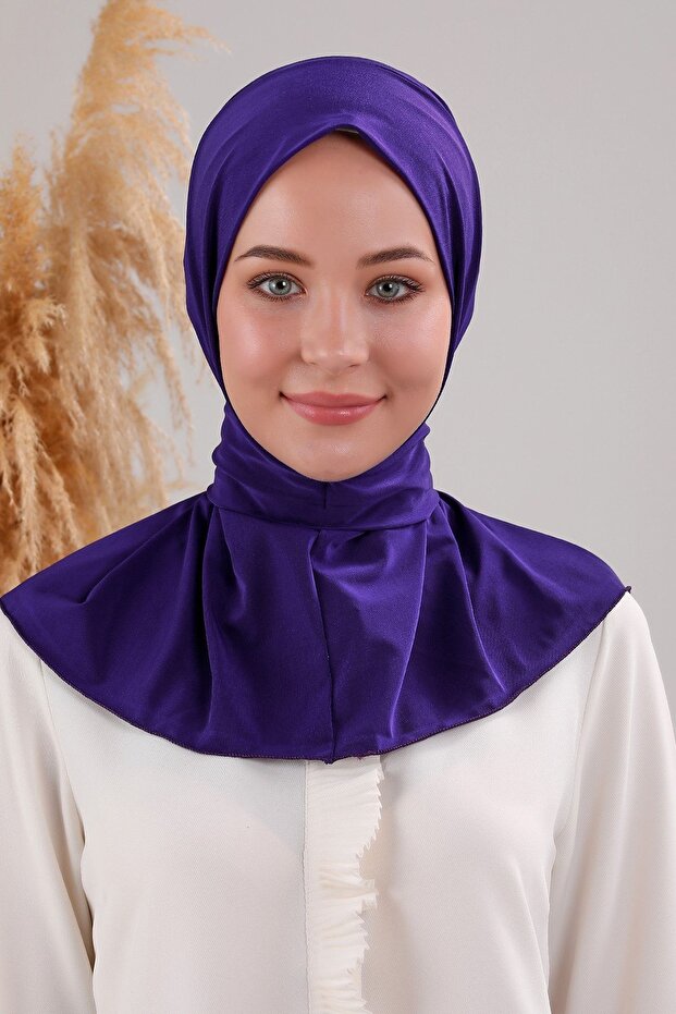 Women's Hijab Practical Snap-On Sandy Scarf Sea Pool Compatible Ready-To-Wear Bonnet Blue