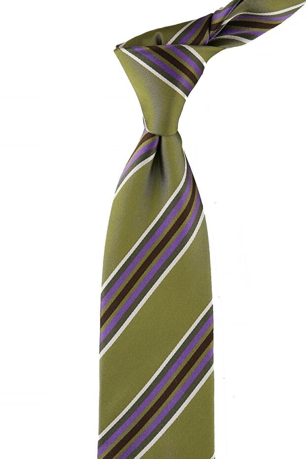 Men's Lorenzi Style Green Line Pattern Italian Silk Tie Ik829
