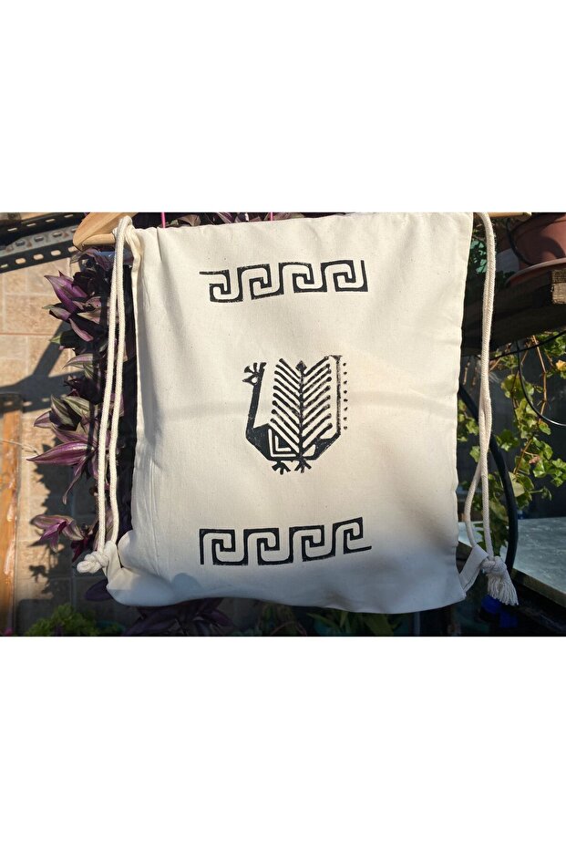 حقيبة قماش قطنية منقوشة برباط - 3
