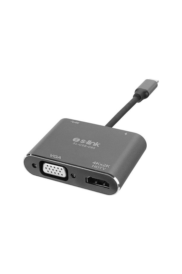 S-link SL-USB-C85 4 in 1 Type C to, PD+HDMI+VGA+USB3.0 Çevirici Çoğaltıcı Hub Adaptör - 5
