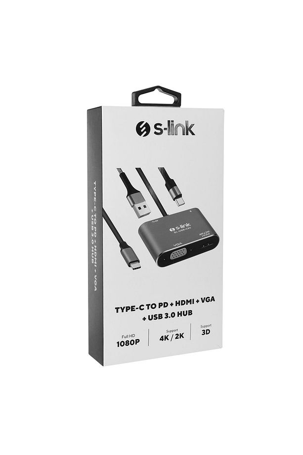 S-link SL-USB-C85 4 in 1 Type C to, PD+HDMI+VGA+USB3.0 Çevirici Çoğaltıcı Hub Adaptör - 3