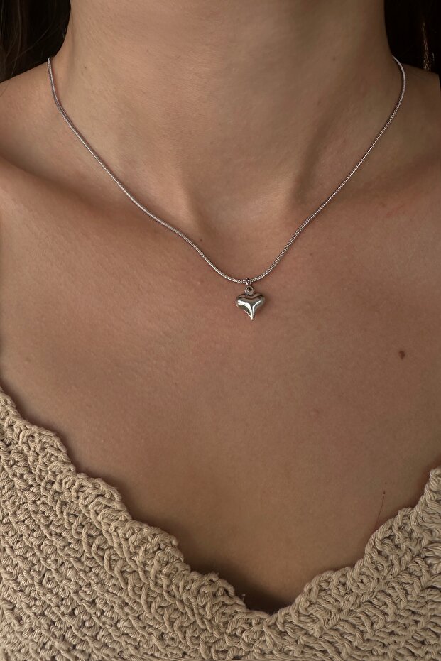 Çelik Mini Kalp Kolye - 1