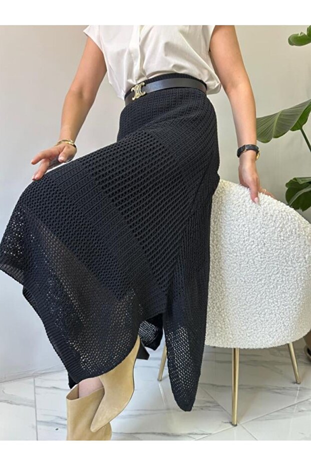 Women's Asymmetrical Cut Lace-Like Knit Solid Color Knit Skirt