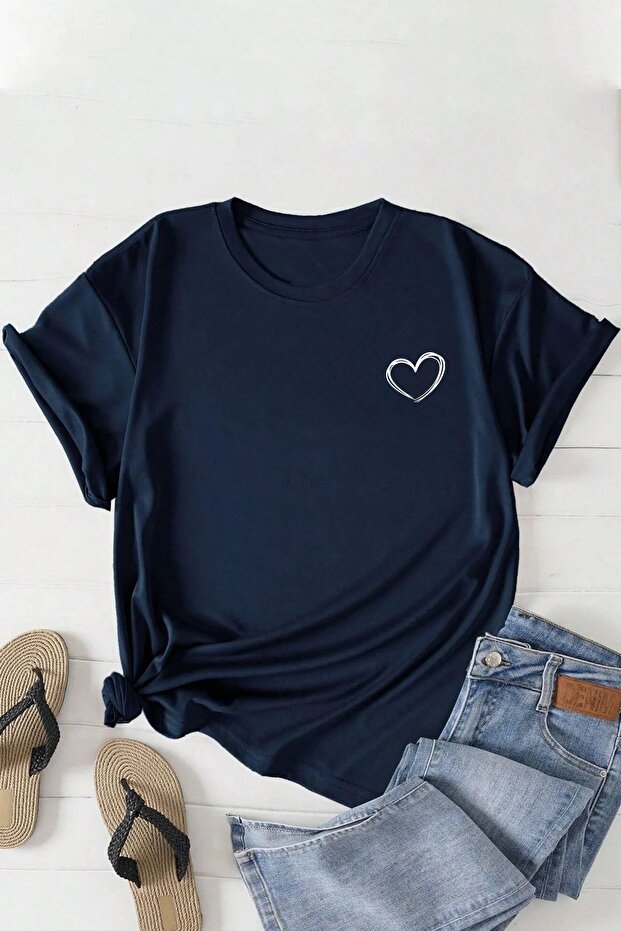 Heart Printed Crew Neck Premium Women's Tshirt