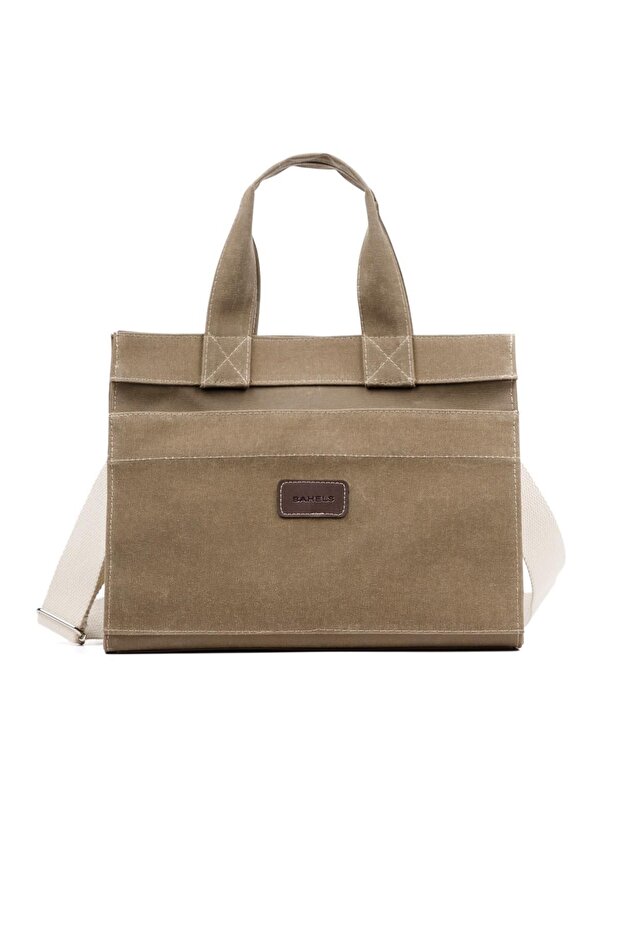 Waxed Canvas Shoulder Bag - With Cookie Washing Effect Strap