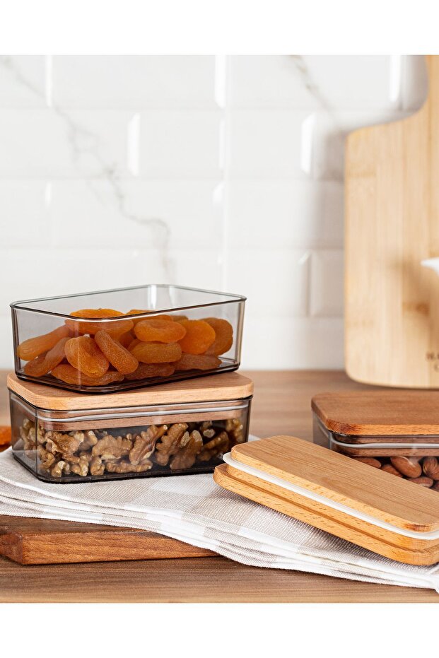 Diviera 500ml 3-Piece Storage Set with Wooden Lid