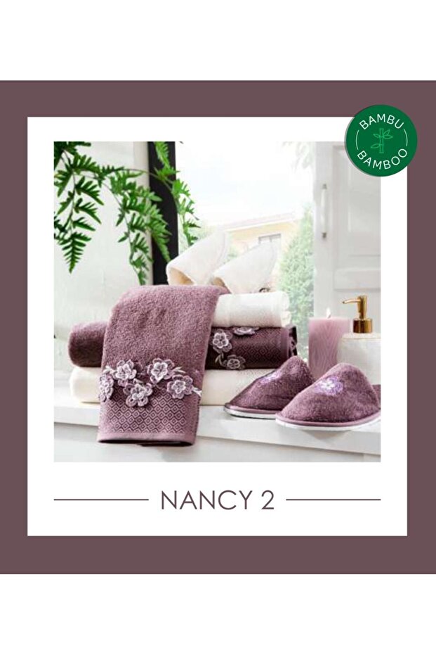 NANCY BAMBU HAPPY SET (Bornoz Seti) Murdum Krem - 2