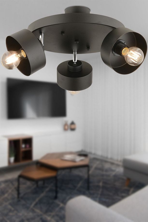 Meriç 3'lü Siyah Plafonyer Modern Retro Genç Odası Mutfak Salon Avize - 1