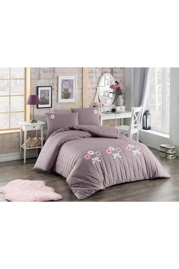 Nakışlı Dört Mevsim Set Çift Kişilik-leylak - 1