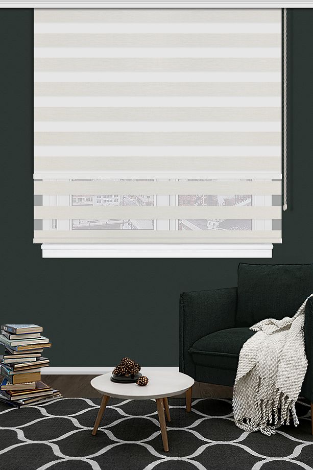 Çift Mekanizmalı Ekru Zebra Stor Perde İZ 125e V01 - 2