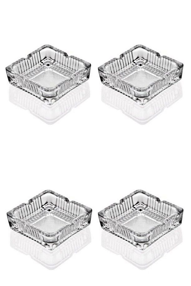 4 Adet 11x11 Cm Kare Lüx Cam Kül Tabağı - Kül Tablası - Küllük - 1